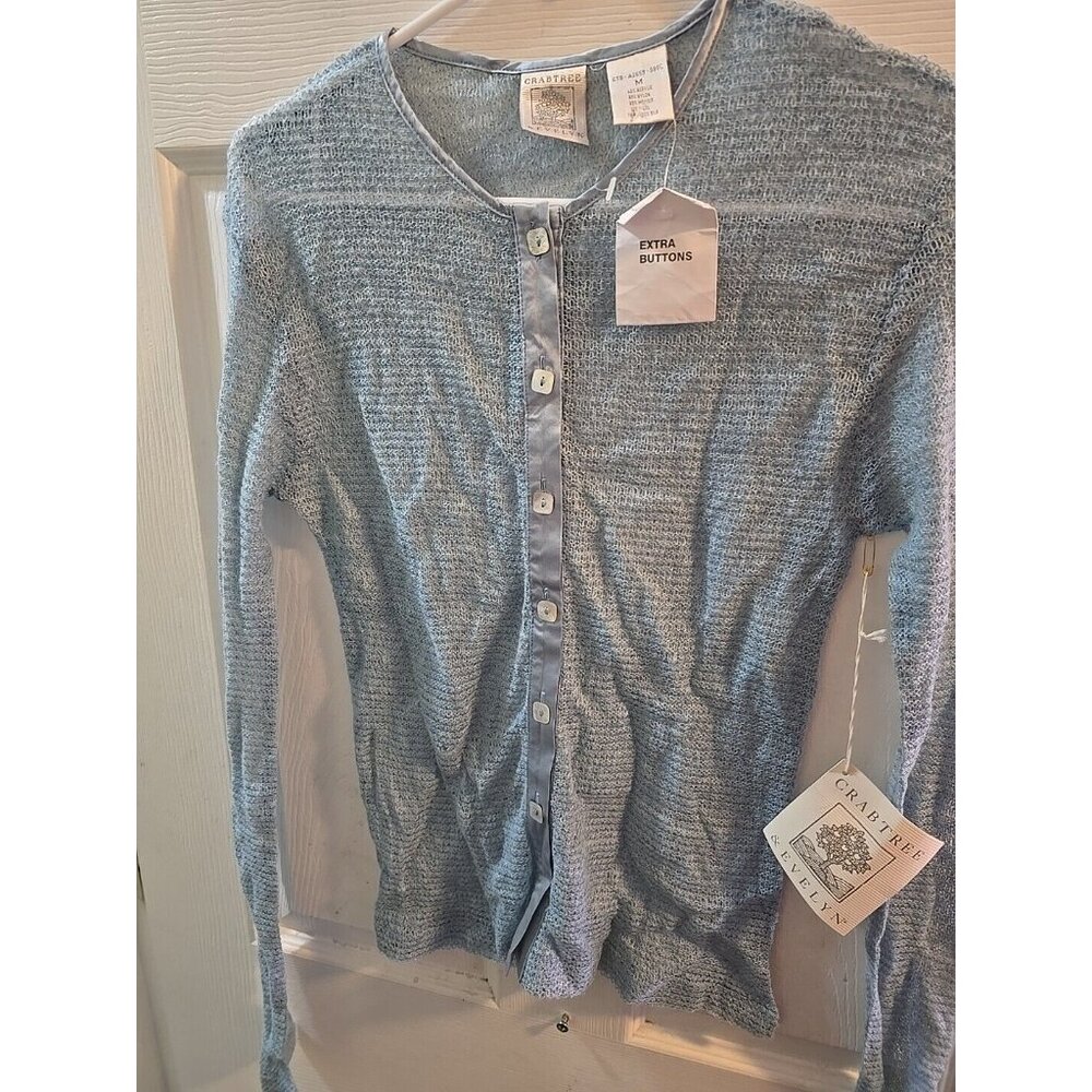 crabtree evelyn NWT Mohair, Wool, Silk Blend Cardigan Sweatee Dusty Blue. Medium - Picture 10 of 15